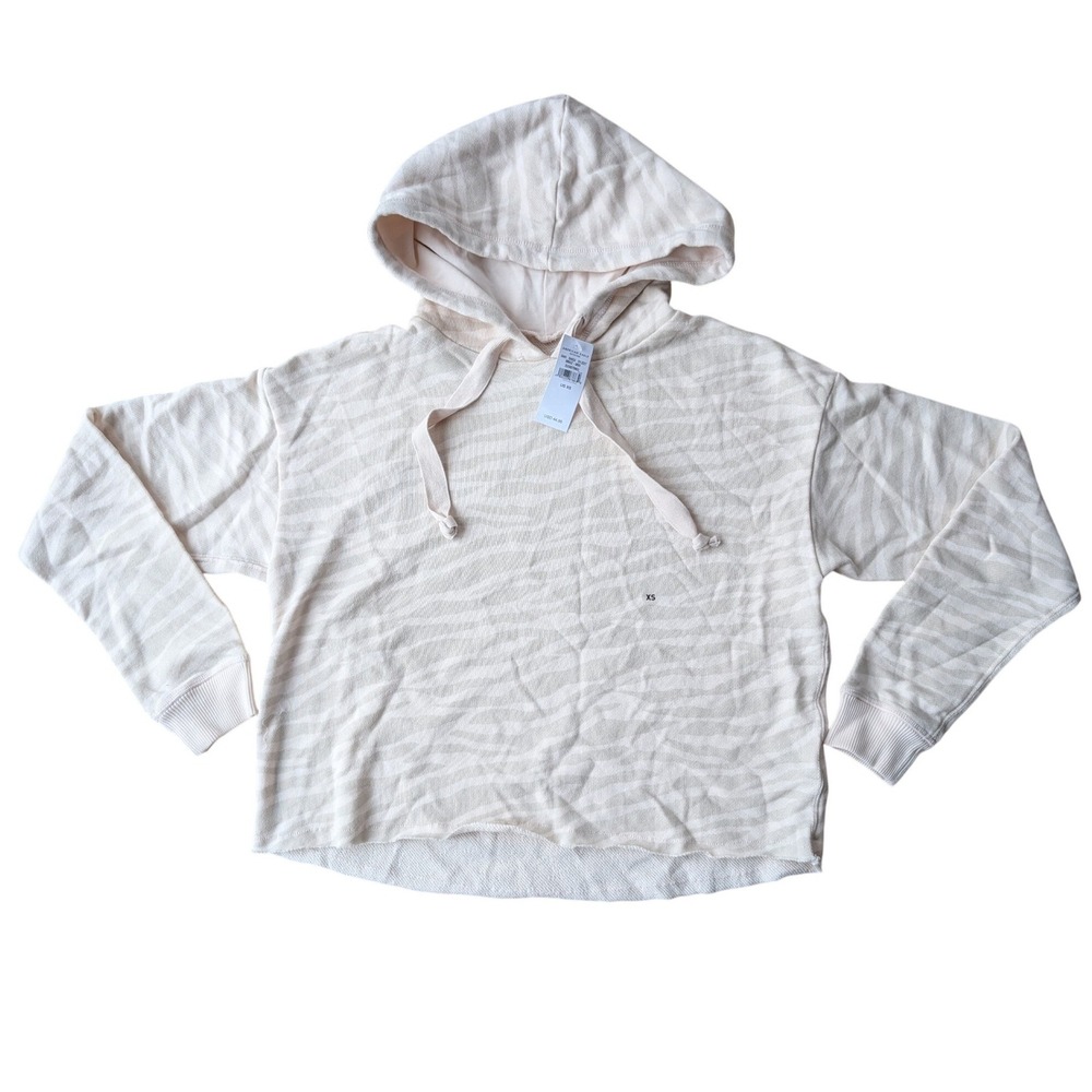 American Eagle‎ cropped lightweight Hoodie Zebra Print Sweatshirt Women XS Beige